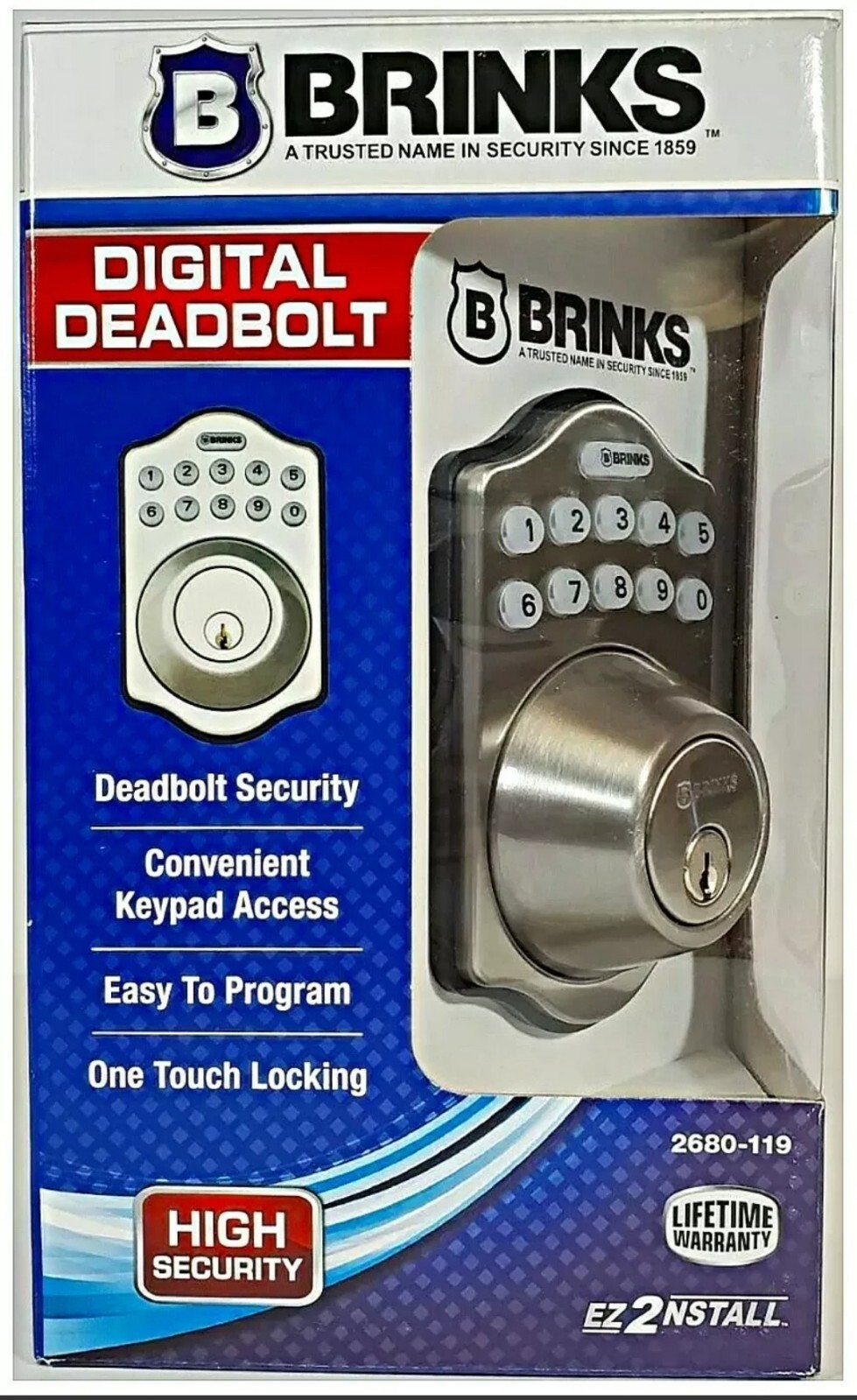 🔐 BRINKS Digital Keypad Electronic Deadbolt Satin Nickel 2680119 BRAND