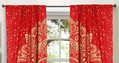 Rideau de fenêtre indien style mandala hippie bohème noir et