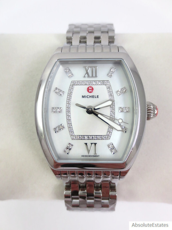 NEW Michele Releve Mid 16 Silver Stainless Steel Diamond Watch