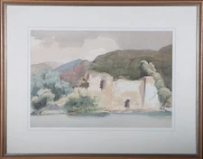 Early 20th Century Watercolour - Lake View with Ruins