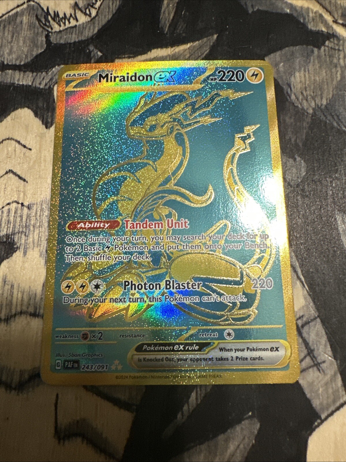 Miraidon ex 243/091 Paldean Fates Full Art Gold Hyper Rare Pokemon TCG Card NM