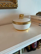 New L'Object Large White and Gold Elephant 3-Wick Round Candle