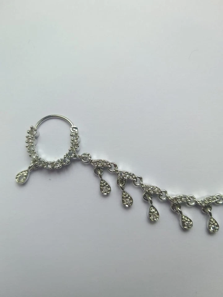 Anillo nariz boda indio perforado Nath moda joyería aro plateado cristal Foto 2 de 4