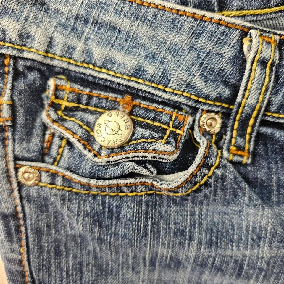 Pantalones de mezclilla Tractor bolsillos con solapa niñas 14 puños enrollados costuras en contraste lavado medio Foto 4 de 4