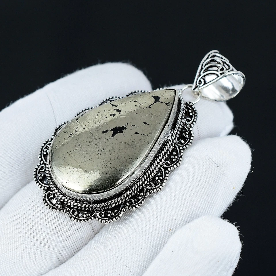 Apache Pyrit Gold Handgemacht 925 Sterling Silber Anhänger Geschenk für Sie - Bild 3 von 4