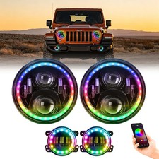 7 Inch Chasing Rgb Led Headlights 4 Fog Lights Combo For Jeep Wrangler Jk Jku 7 Inch Chasing Rgb Led Headlights 4 Fog Lights Combo For Jeep Wrangler Jk Jku