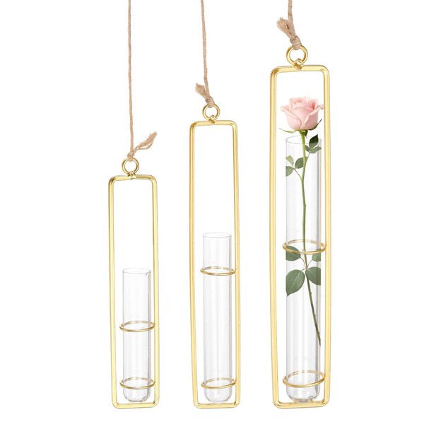 3 StüCk RöHrenvase 2,5 Cm X 12,5/15/20 Cm Glas Gold-image