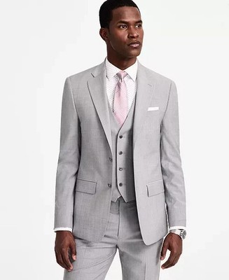 $650 Calvin Klein Men's Light Grey Wool Blend Slim Fit Suit 40 R 34 x 32 yap2526