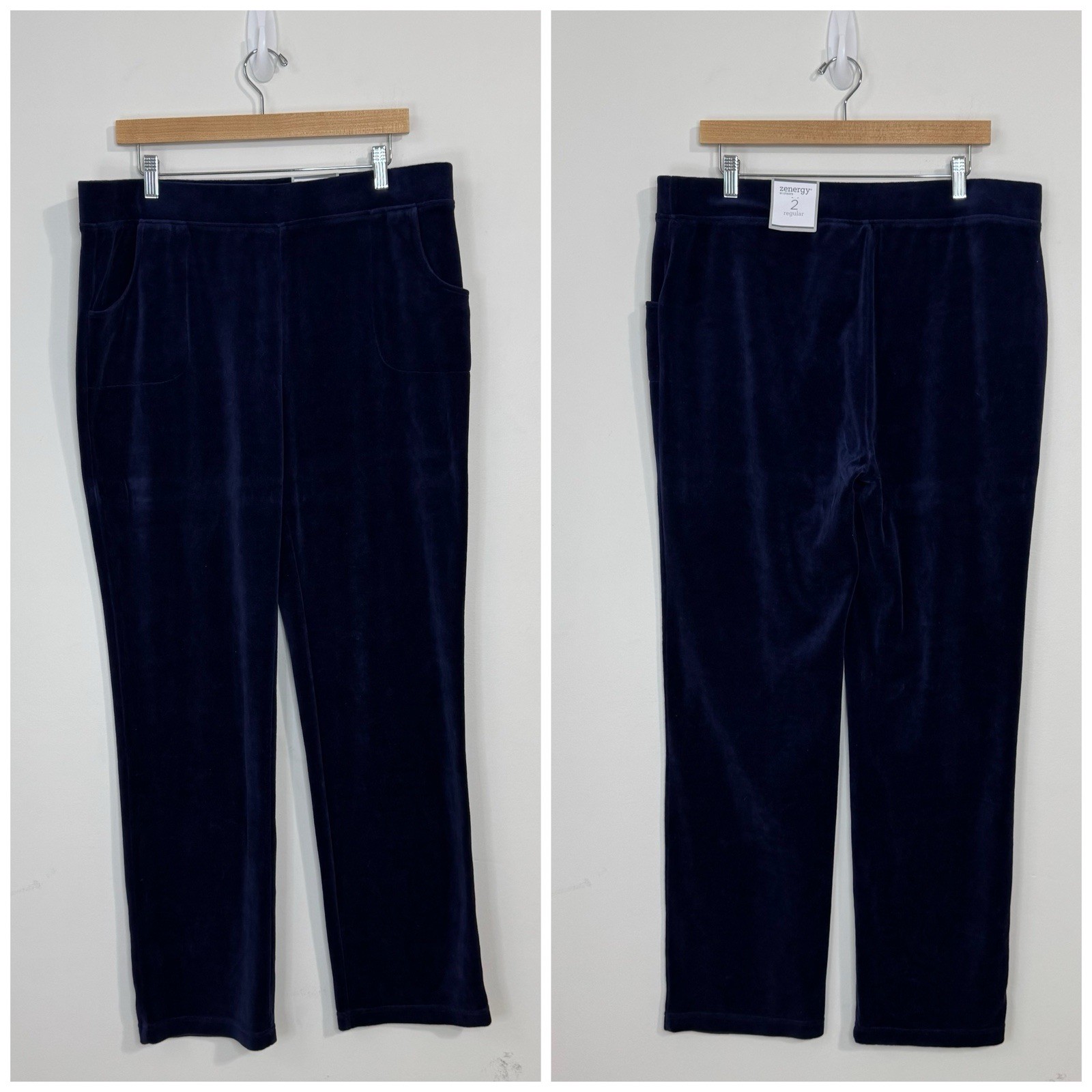 NWT CHICOS Zenergy Velour Solid Pants Size 2 (Large/12) Royal Navy