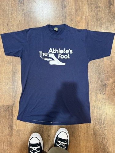 Vintage 80s Jerzees The Athletes Foot Single Stitch Navy Tee Large