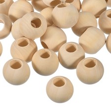 120Pcs 30mm Natural Wood Spacer Bead 15mm Hole Unfinished Round Wooden Beads