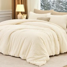 Fluffy Queen Comforter Set 3 Pieces - Super Soft  Queen 88"x 88" Cream White