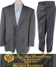 Hickey Freeman Loro Piana Tasmanian Super 120s Gray Stripe Suit 42R Wool 34x28