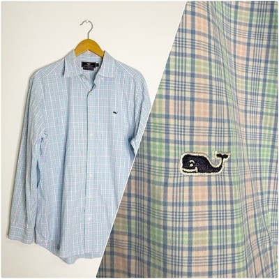 Vineyard Vines Slim Fit Whale Shirt Plaid Button Up Large Long Sleeve
