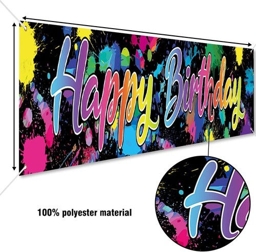 118x20 Inch Neon Glow in the Dark Happy Birthday Yard Banner - Colorful Graffiti - Picture 3 of 6