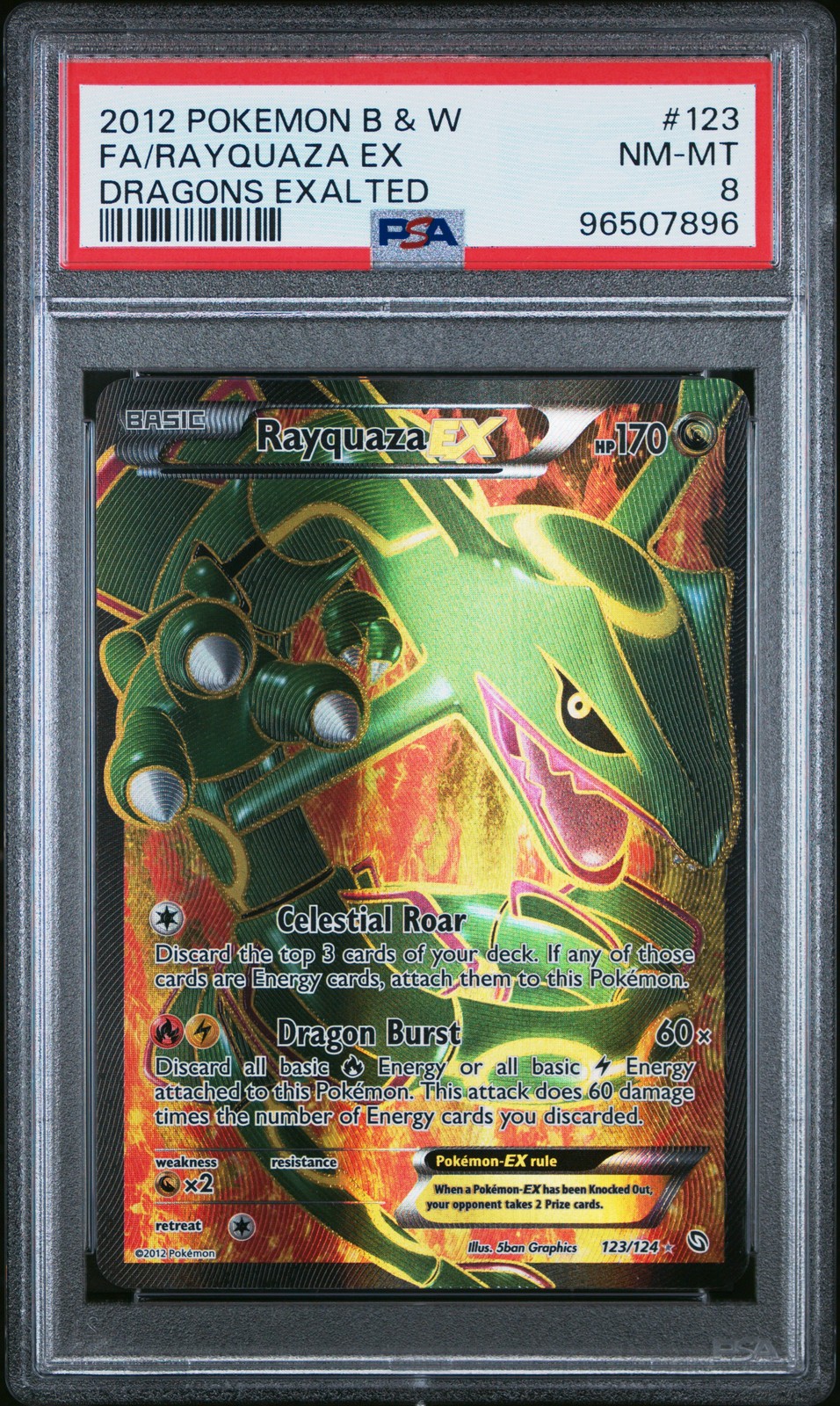 2012 POKEMON B&W DRAGONS EXALTED #123 FULL ART/RAYQUAZA EX PSA 8