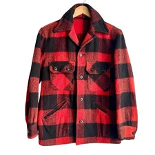 Vintage 50's Sears Roebucks Hercules Red Buffalo Plaid Wool Flannel Shirt Large 