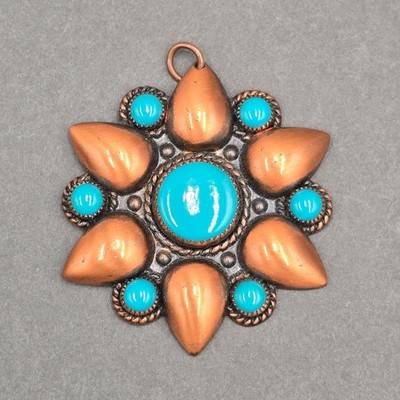Vintage Bell Trading Post Copper Pendant Faux Turquoise Southwestern Statement