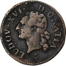 Frankreich, Louis XVI, Liard, 1791, La Rochelle, Kupfer, S, Gadoury:348