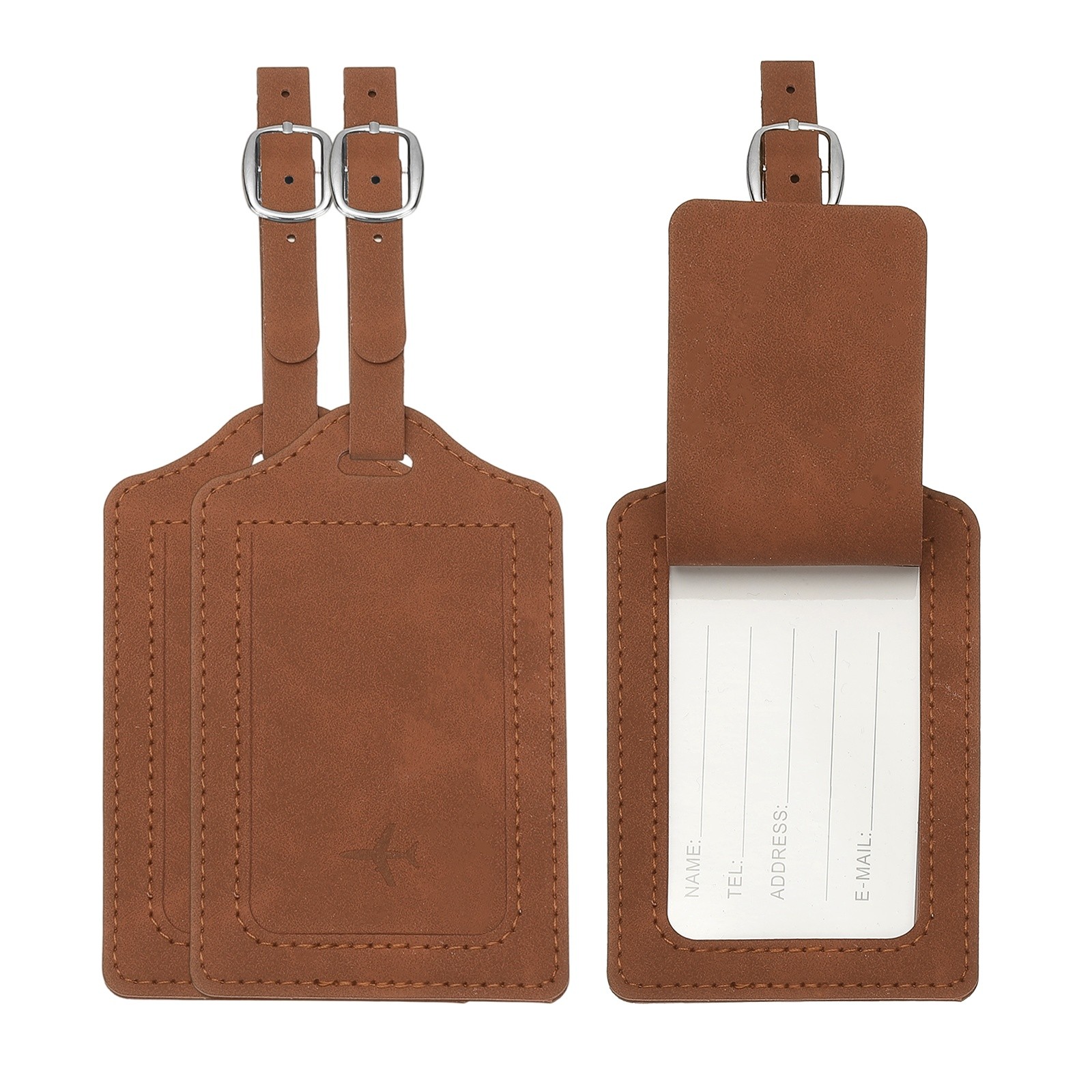 Suitcase Tags, Bronze Leather Tags with Private Protection, 