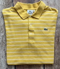 LACOSTE GREEN GATOR POLO SHIRT YELLOW STRIPED MENS 8 R 2XL EXCELLENT CONDITION