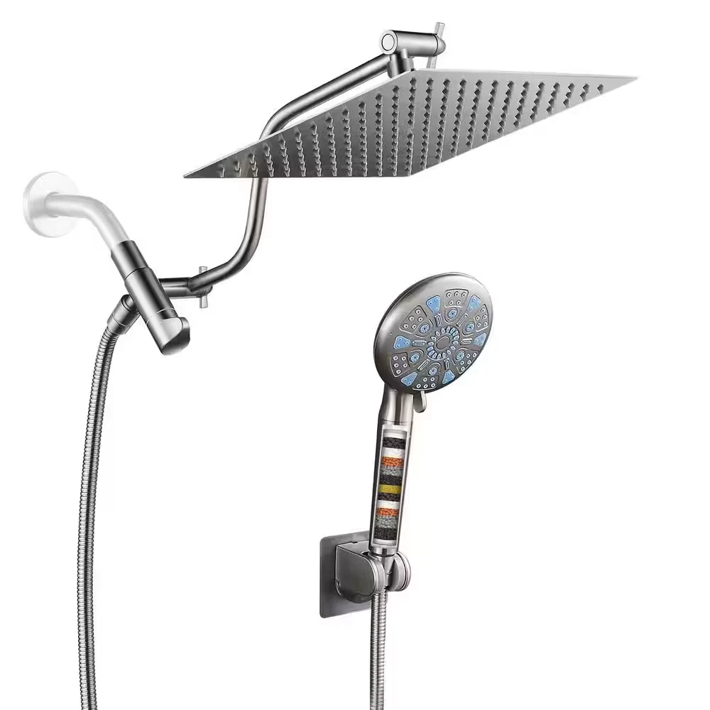 Rainfull 2-In-1 9-Spray Pattern Adjustable Wall Mount Shower Head with Filter 2.