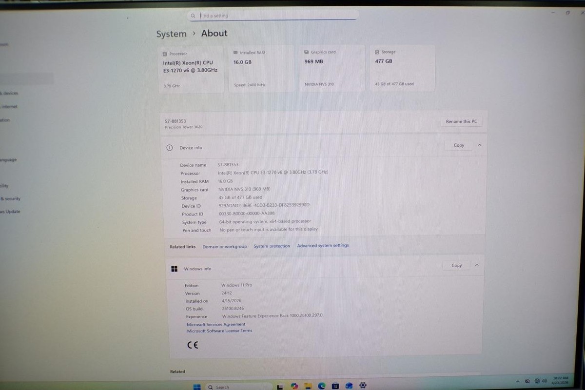 Dell Precision Tower 3620 Xeon E3-1270 v6 3.80GHz 16GB 512GB SSD