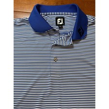 FootJoy Polo Shirt Mens L Blue White Striped Golf Performance Short Sleeve Logo