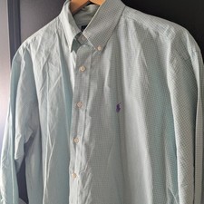 Ralph Lauren Blake Button Down Long Sleeve Shirt Green Gingham Plaid Purple Pony