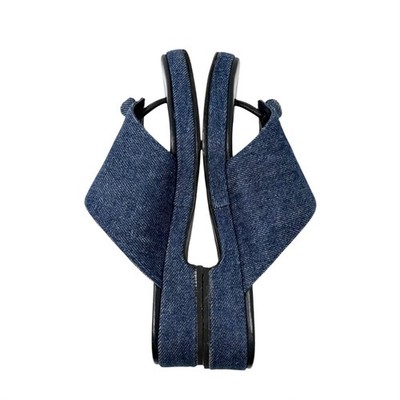 CHANEL Vintage CC Stitch Logo Thong Denim Sandals #37 Blue Black