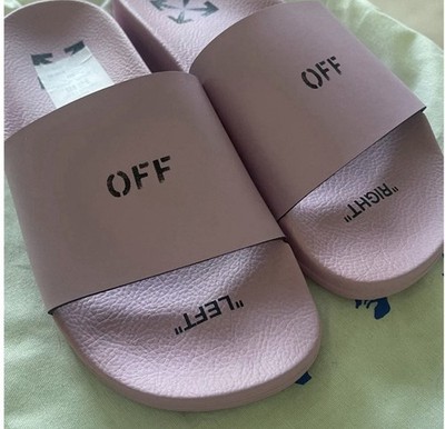 Off-White Basic Outline Pink/Black Leather Slide Sandals Men s US 10.5 EU 42