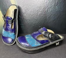 Alegria Clogs Slip On Shoes Blue Hippie Patchwork 8 8.5 38