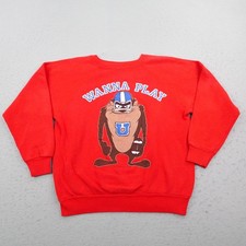 Vintage Looney Tunes Sweatshirt Mens Medium Taz Football Crewneck Pullover 80s