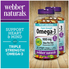 Webber Naturals Triple Strength Omega-3 900mg, One Per Day, 2 X 200 softgels .