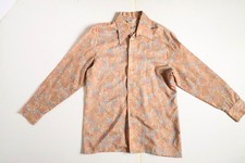 Vintage Mens 70s Big Collar Polyester Disco shirt Geometric flowers design LARGE