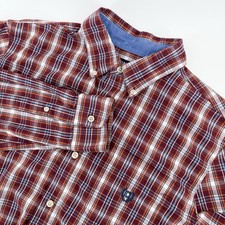 Chaps Mens Size M Plaid Button Down Shirt Long Sleeve Burgundy Wine Red Cotton