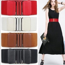 Faux Leather Wide Belt Elastic Cinch Stretch Dress Coat Women Waistband
