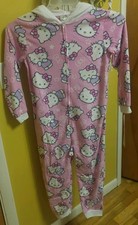 Hello Kitty Kids Pink Plush Fleece Hooded Pajamas Flame Resistant Size 7/8 NWT