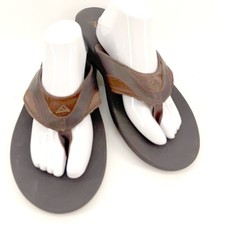 Reef Fanning Flip Flops 14 Brown Leather Bottle Opener Sandals Resort Comfort