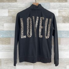 Victorias Secret Animal Print Love U Logo 1/4 Zip Sweatshirt Black Womens Small