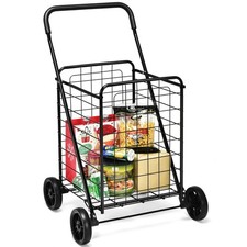 Foldable Utility Cart, 100 lb Capacity, Steel Frame, 4-Wheel Shopping Cart