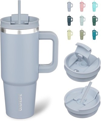 Tumbler Coffee Handle Large 30oz Stainless Steel Lid 2 Straws Double Insulated