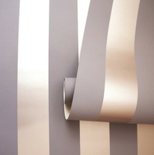 Stripe Metallic Wallpaper Silver Rose Gold Grey Cream Holden Decor Dillan