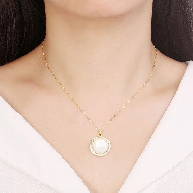 Colar pingente de madrepérola ouro amarelo 14k moissanita 0,25 ct 18" novo presente - Imagem 3 de 4