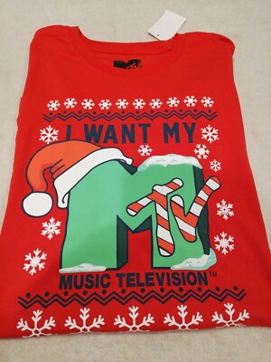 MTV  Size 2X Men's Christmas Red Heather Adult TV T-Shirt New