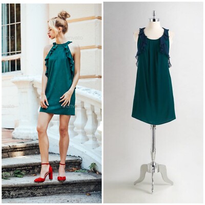 slim fit dress slacks Anthropologie Green Chiffon Tie Front 