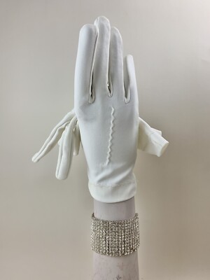 Vintage 1960er cremeweiß Nylon Simplex Stretch Stoff elegante Handschuhe 8,25'' Größe 7