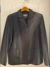 Clio 100% Leather Jacket Womens Large Black With Buttons Vintage Pre-owned
