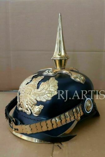 Officer’s Pickelhaube Helmet Militaria Leather Prussian Vintage Imperial German - Afbeelding 1 van 6