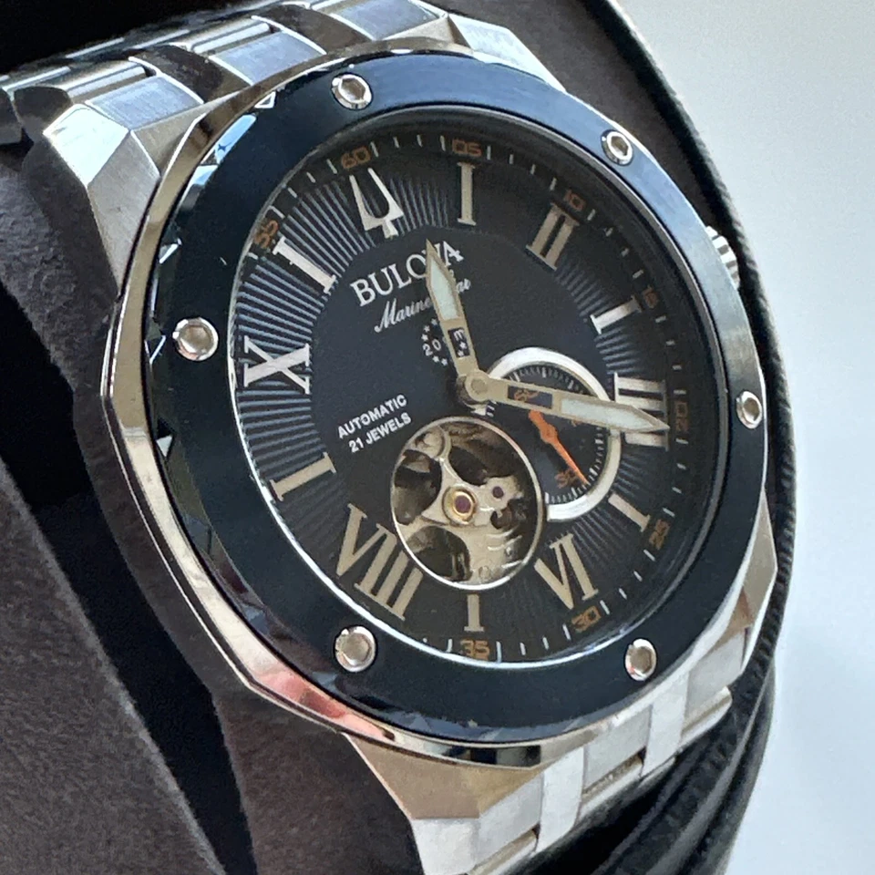 Bulova Men's Marine Star Automatic Silver Stainless Steel Watch 44 MM 98A302 - Image 4 of 4